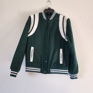 Rue21 Dark Green and White Varsity Jacket Size Medium